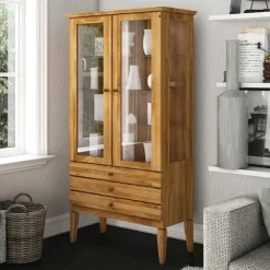 Wohnen Vitrinen|Wohnzimmer-Vitrinen*Standvitrine Masdamos aus Wildeiche massiv