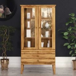 Wohnen Vitrinen|Wohnzimmer-Vitrinen*Standvitrine Masdamos aus Wildeiche massiv