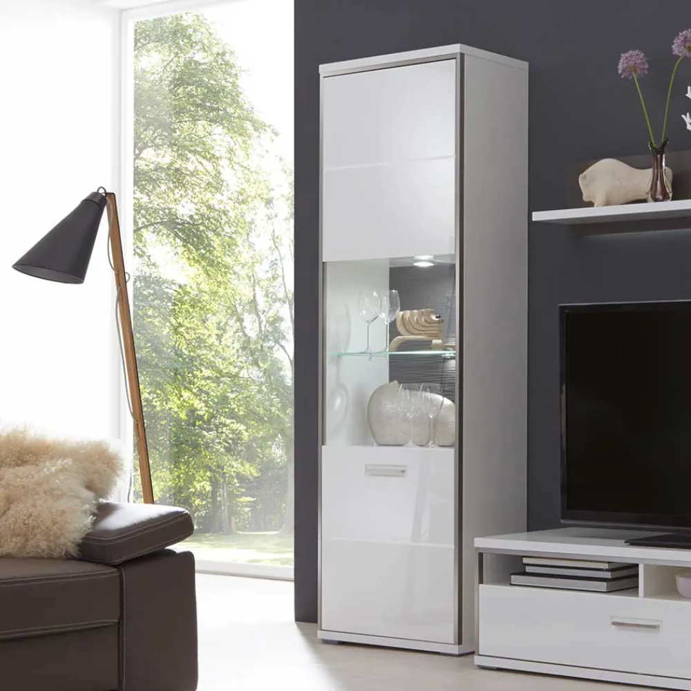 Wohnen Standvitrine Tacroma in Hochglanz Weiß