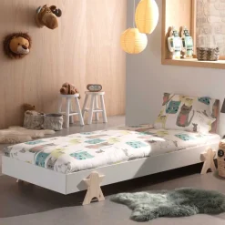 Kinder Wohnen Stapelbett einzeln in Weiß & Natur Kiefer - Elvapo