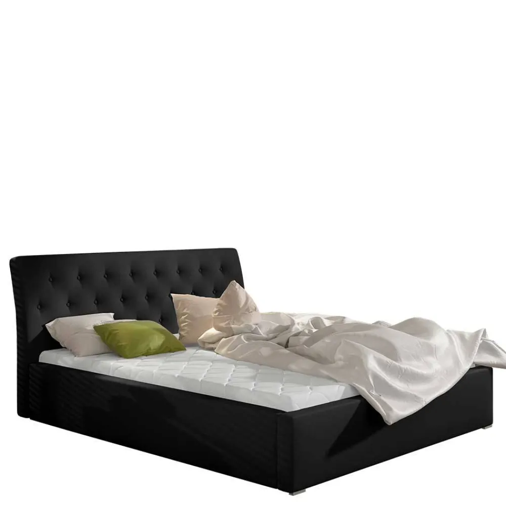 Wohnen Schwarze Möbel|Betten*Stauraum Bett in Schwarz Kunstlederbezug - Roxing