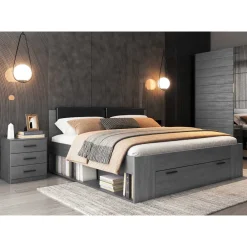 Wohnen Schwarze Möbel|Jugendbetten*Stauraum Doppelbett in Eiche Grau - Carika