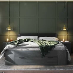 Wohnen Schwarze Möbel|Jugendbetten*Stauraum Doppelbett in Eiche Grau - Carika