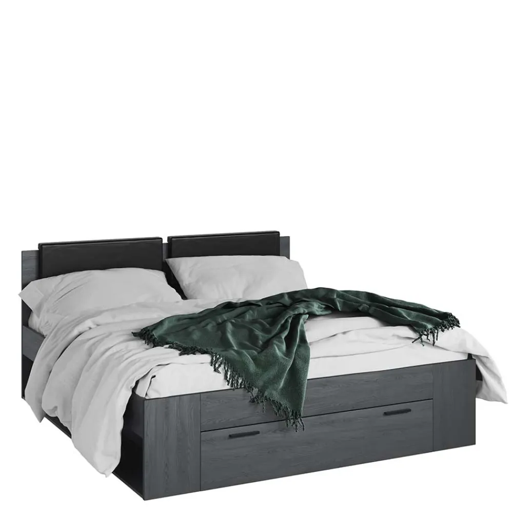 Wohnen Schwarze Möbel|Jugendbetten*Stauraum Doppelbett in Eiche Grau - Carika