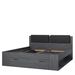 Wohnen Schwarze Möbel|Jugendbetten*Stauraum Doppelbett in Eiche Grau - Carika