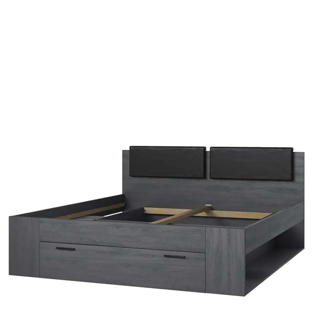 Wohnen Schwarze Möbel|Jugendbetten*Stauraum Doppelbett in Eiche Grau - Carika