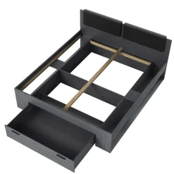 Wohnen Schwarze Möbel|Jugendbetten*Stauraum Doppelbett in Eiche Grau - Carika