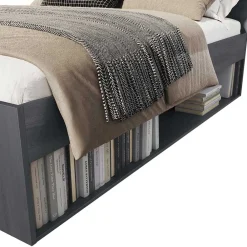 Wohnen Schwarze Möbel|Jugendbetten*Stauraum Doppelbett in Eiche Grau - Carika