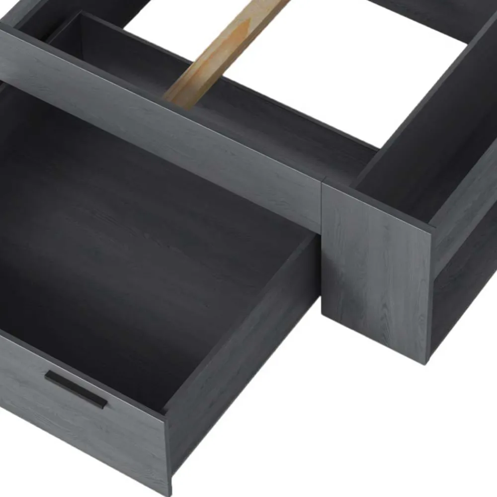 Wohnen Schwarze Möbel|Jugendbetten*Stauraum Doppelbett in Eiche Grau - Carika