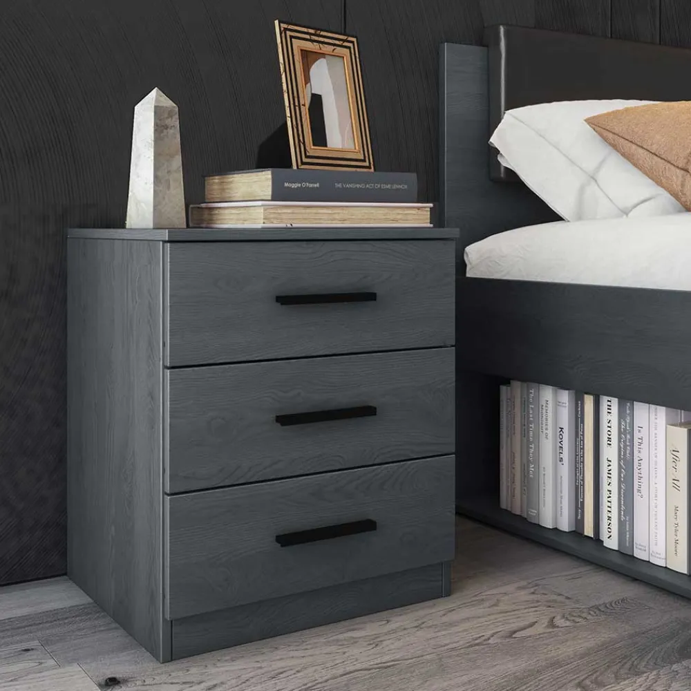 Wohnen Schwarze Möbel|Jugendbetten*Stauraum Doppelbett in Eiche Grau - Carika