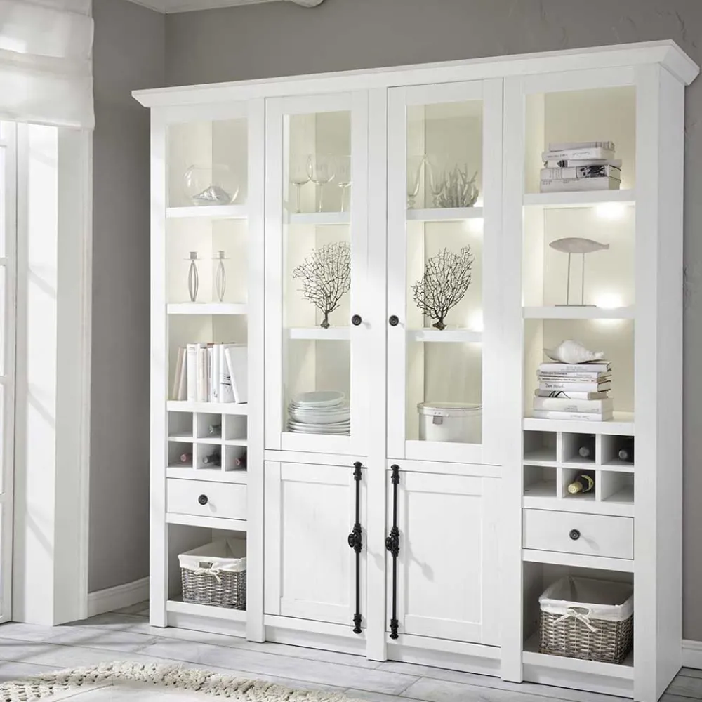 Wohnen Designermöbel|Wohnzimmerschränke*Stauraum Landhaus Vitrinenschrank in Weiß - Chelles