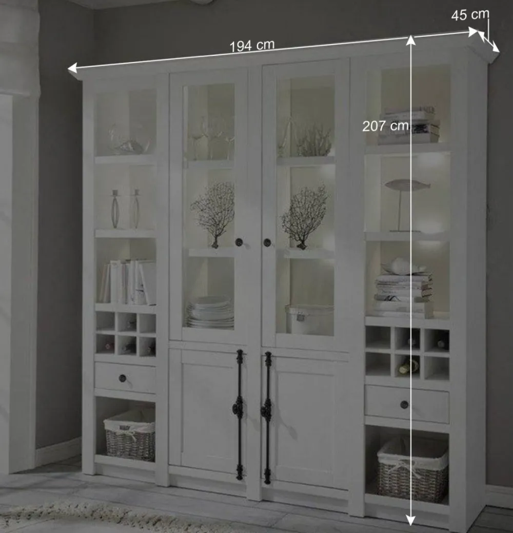 Wohnen Designermöbel|Wohnzimmerschränke*Stauraum Landhaus Vitrinenschrank in Weiß - Chelles