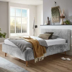 Wohnen Graue Möbel|Jugendbetten*Stauraum Polsterbett aus Boucle in Grau - Tasso