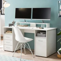 Wohnen Weiße Möbel|Jugendzimmertische*Stauraum Schreibtisch mit Bildschirmaufsatz - Fegura