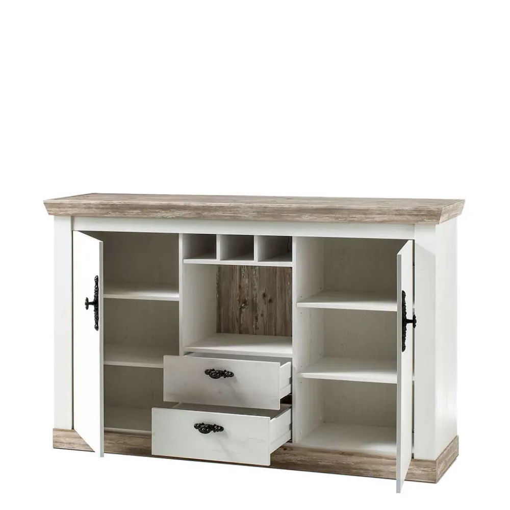 Wohnen Landhausmöbel|Sideboards*Stauraum Sideboard im Scandi Landhaus Stil Nedita in Weiß