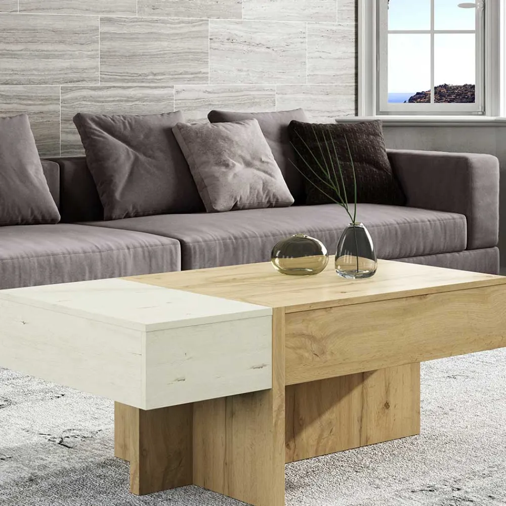 Wohnen Stauraum Sofatisch in Wildeiche & Creme - Tara
