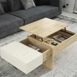 Wohnen Stauraum Sofatisch in Wildeiche & Creme - Tara