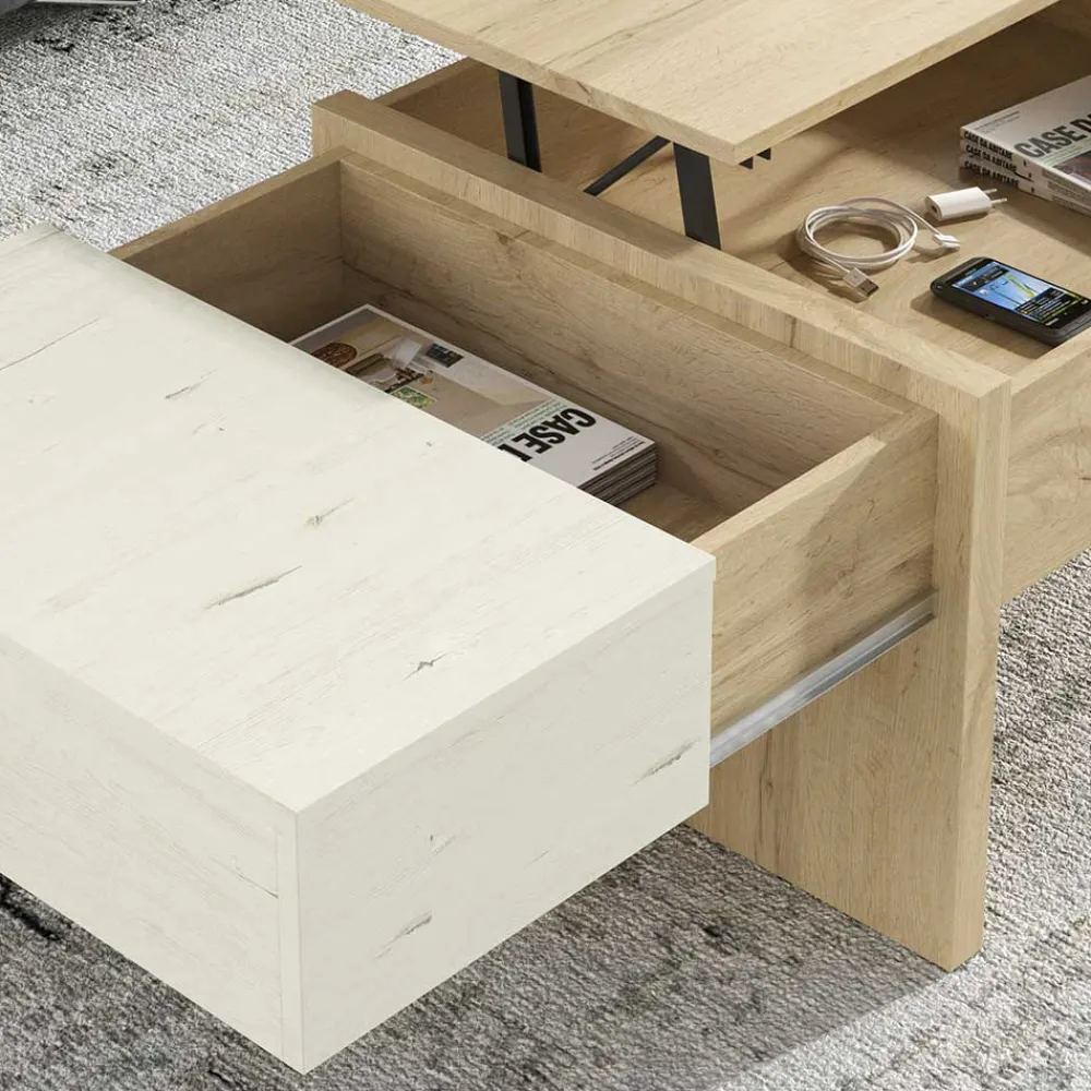 Wohnen Stauraum Sofatisch in Wildeiche & Creme - Tara