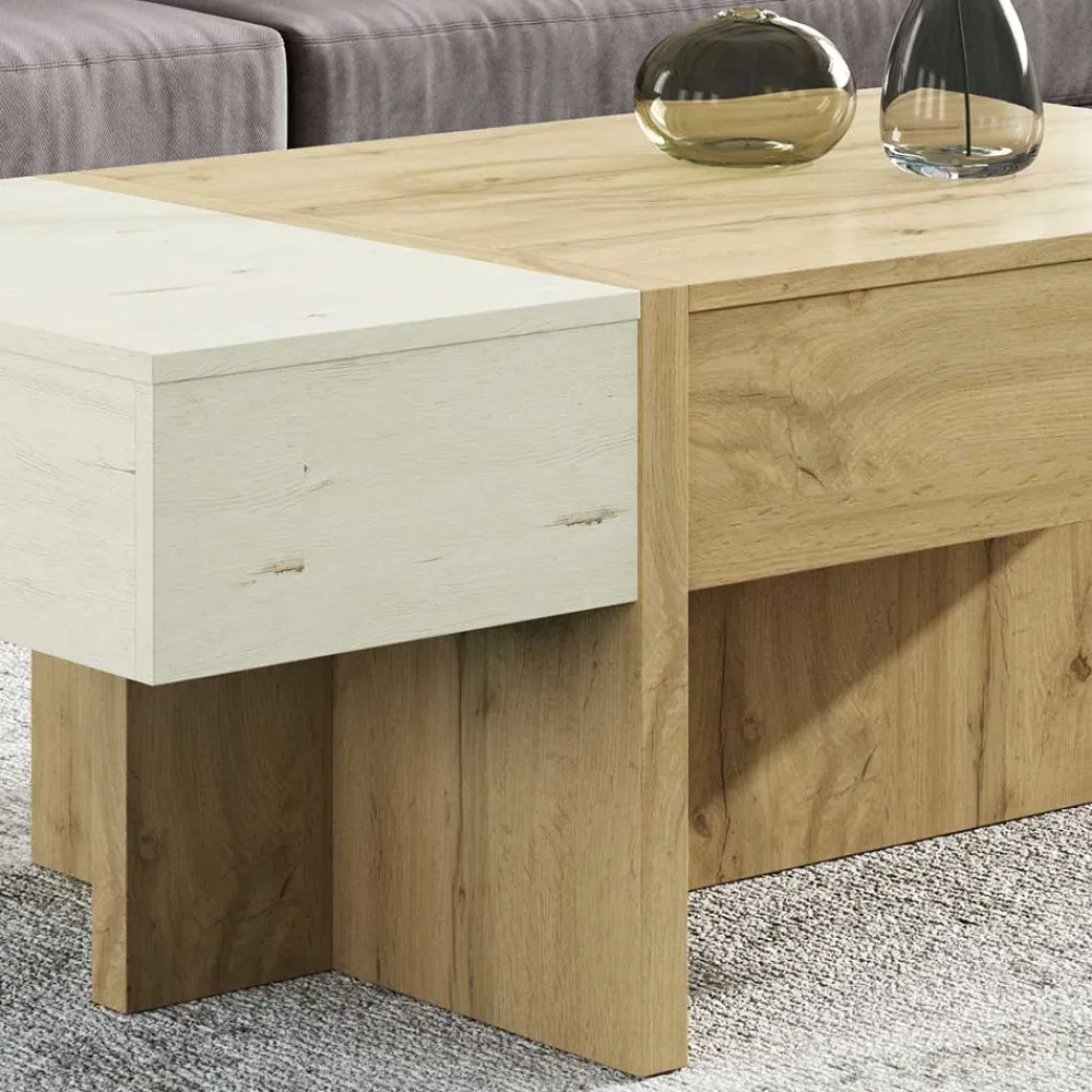 Wohnen Stauraum Sofatisch in Wildeiche & Creme - Tara