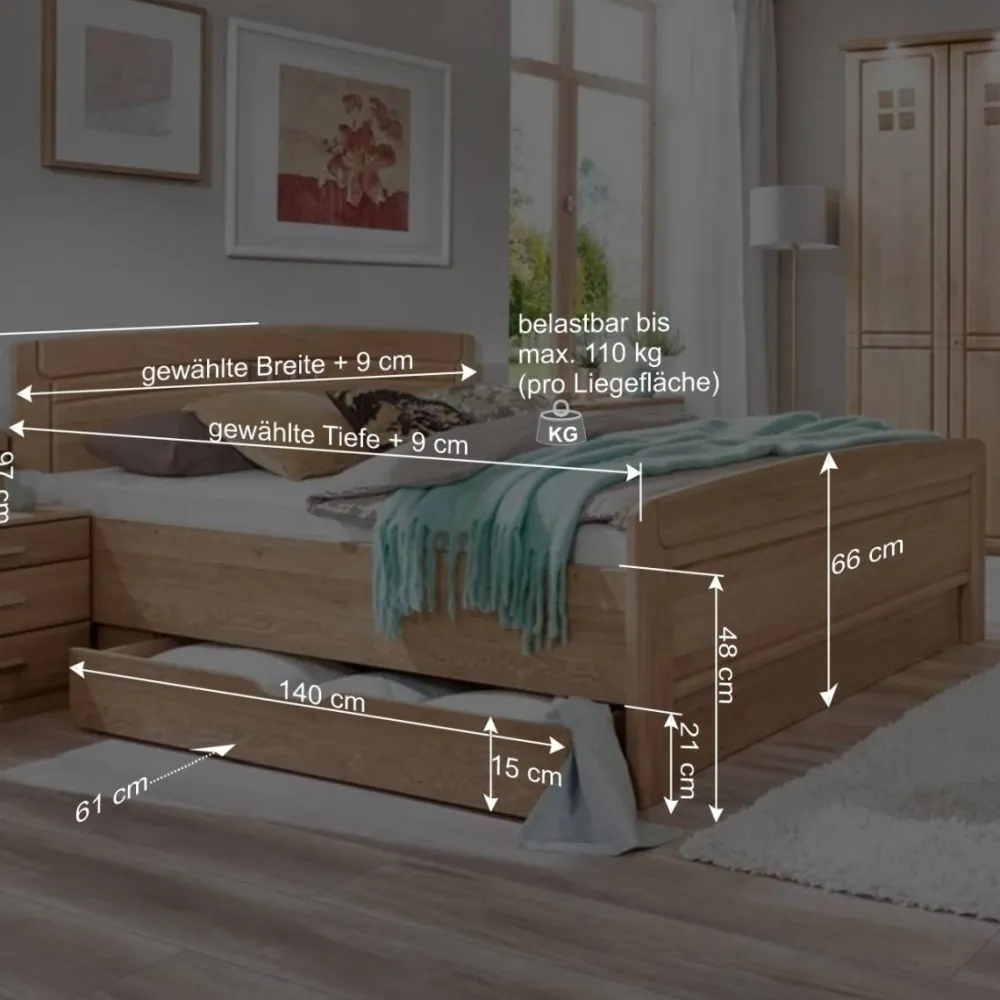 Wohnen Stauraumbett Anlage aus Eiche - Sendician (dreiteilig)