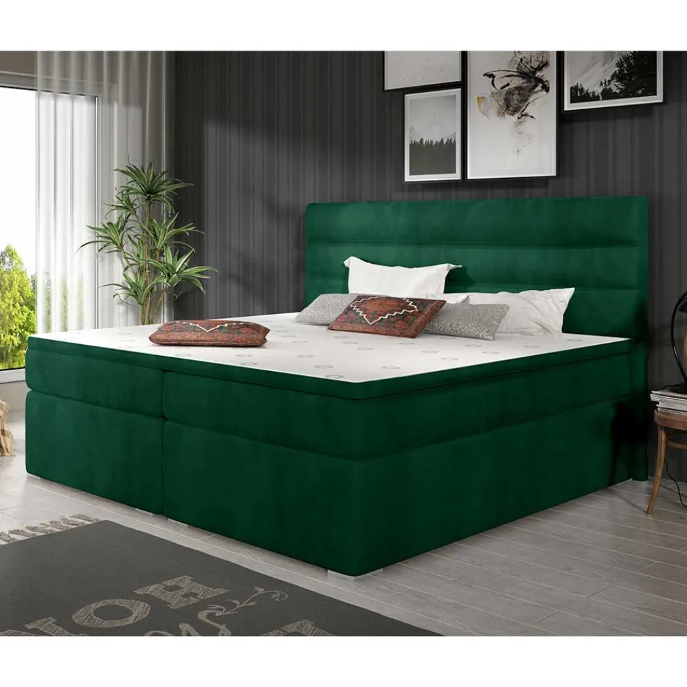 Wohnen Jugendbetten*Stauraumbett in Dunkelgrün Veloursbezug - Waruna