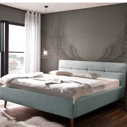 Wohnen Stauraumbett in hellem Blau & Eiche - Armele