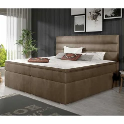 Wohnen Stauraum-Polsterbett in Hellbraun Samt - Iceline