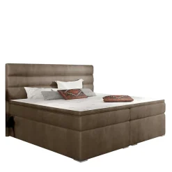 Wohnen Stauraum-Polsterbett in Hellbraun Samt - Iceline