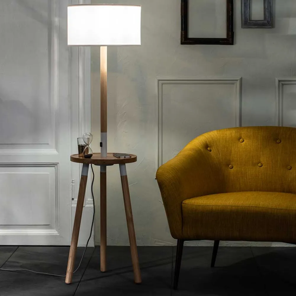 Wohnen Lampen & Leuchten*Stehlampe mit Tisch im Skandi Design - Lita