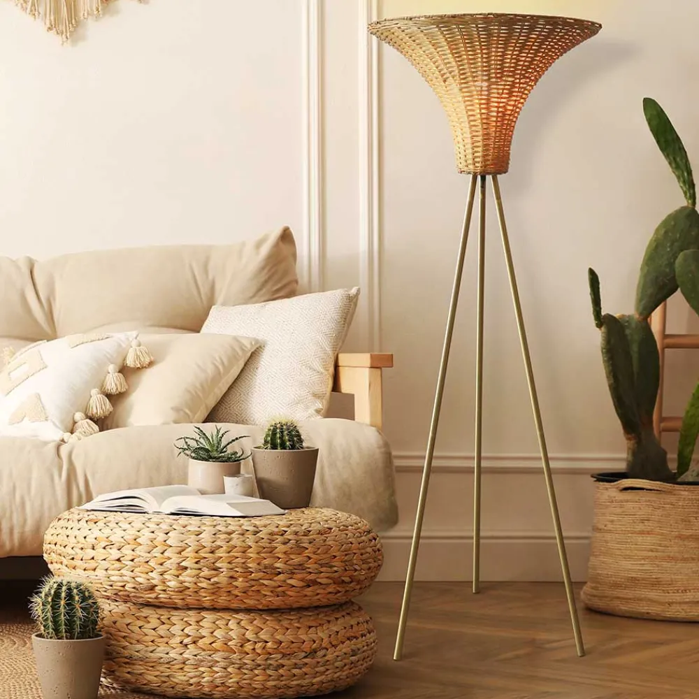 Wohnen Lampen & Leuchten|Rattanmöbel*Stehleuchte mit Geflechtschirm Rattan - Alexandre