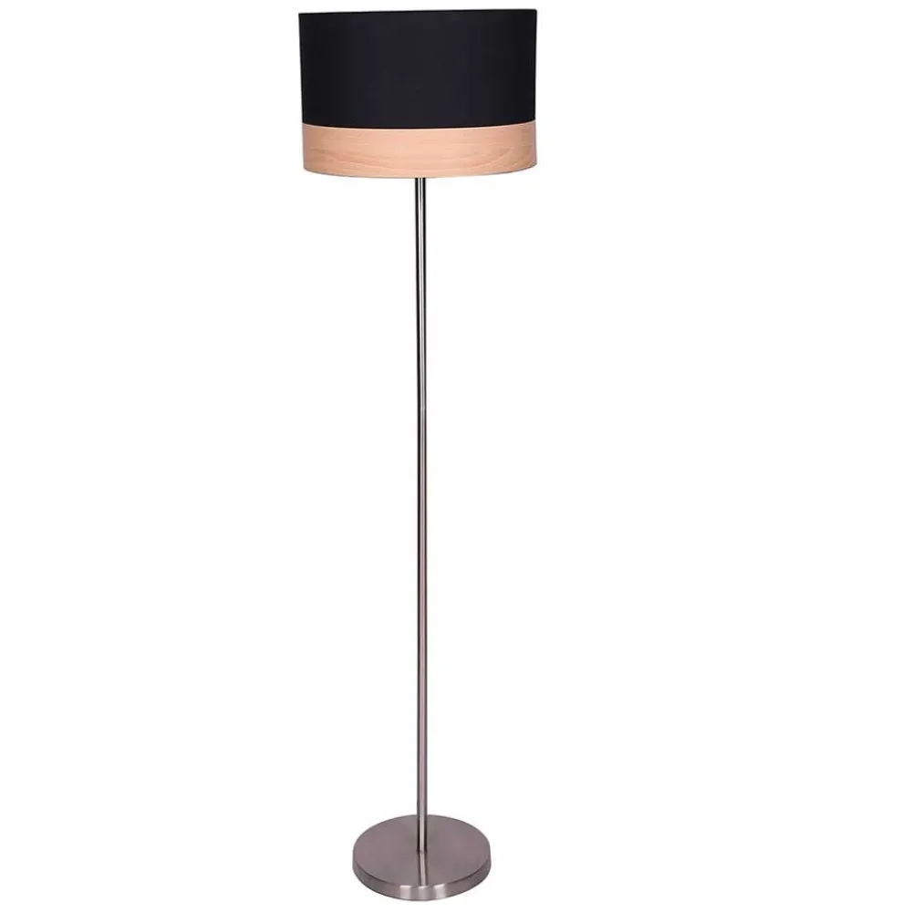 Wohnen Stehleuchte mit Schirm in Schwarz & Holzoptik - New Orleans