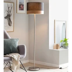 Wohnen Stehleuchte mit Schirm in Schwarz & Holzoptik - New Orleans