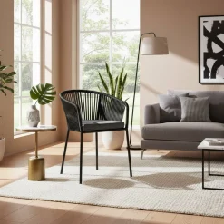 Wohnen Stühle mit Kordelgeflecht in Schwarz - Gesdana (4er Set)