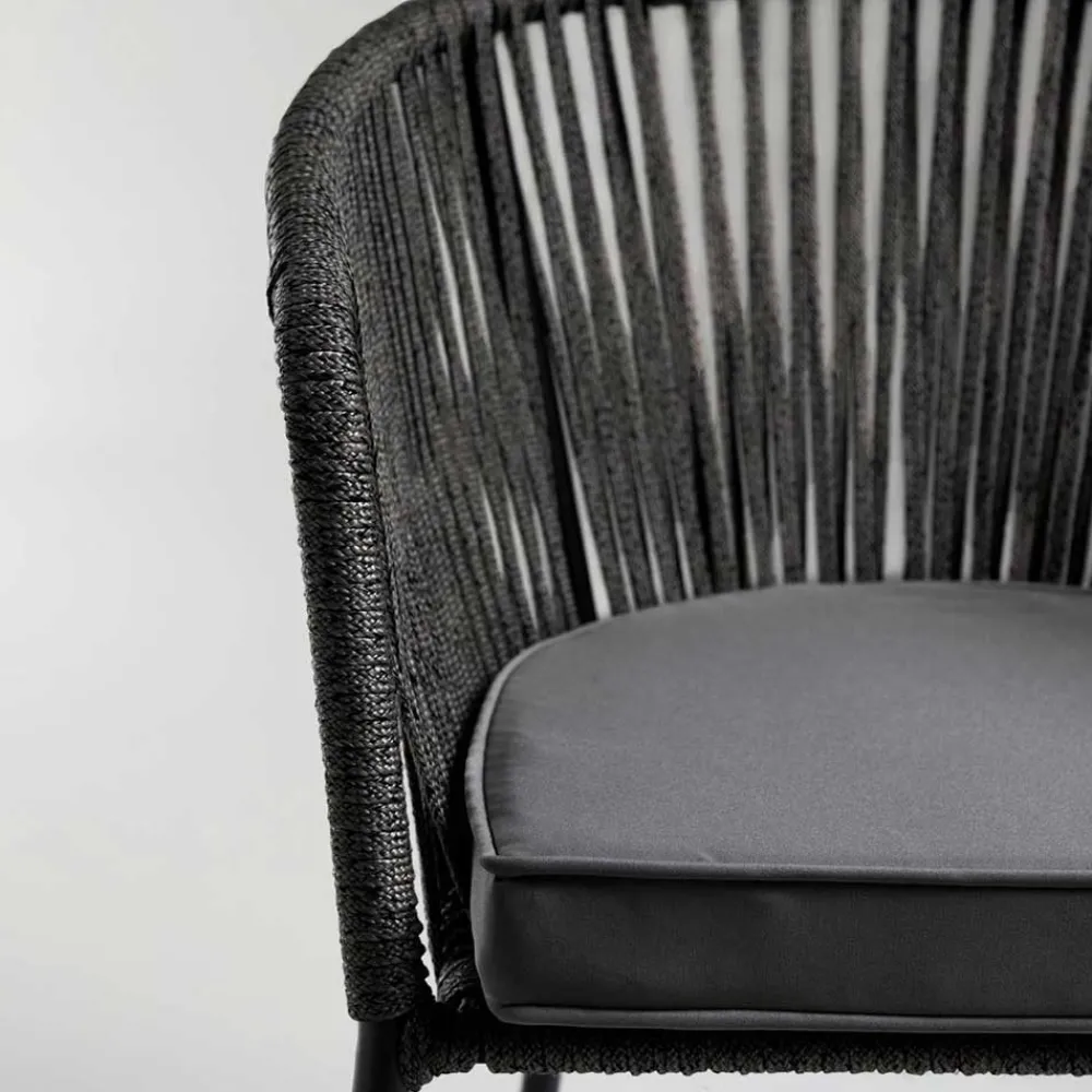 Wohnen Stühle mit Kordelgeflecht in Schwarz - Gesdana (4er Set)