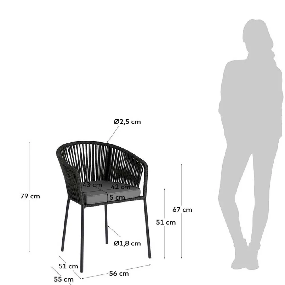 Wohnen Stühle mit Kordelgeflecht in Schwarz - Gesdana (4er Set)