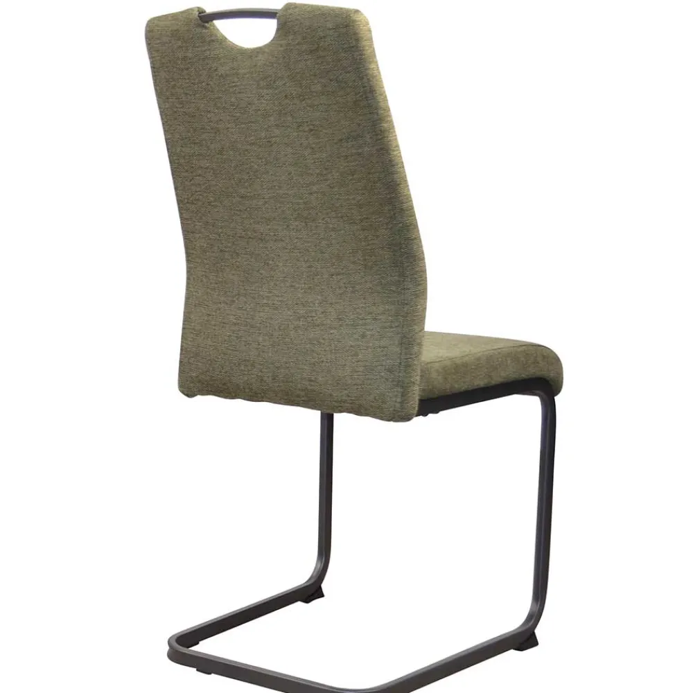 Wohnen Küchenstühle|Esszimmerstühle*Stoff Freischwinger Stühle in Oliv Grün - Maximo (4er Set)