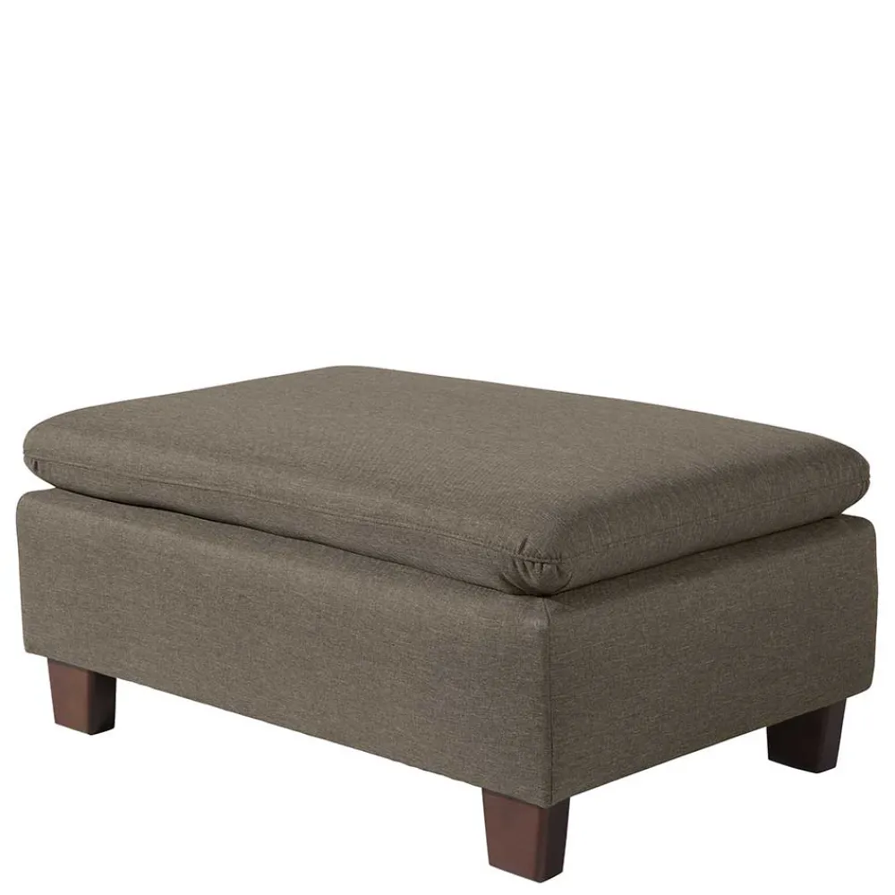 Wohnen Stoffhocker in Beigegrau und Nussbaum - Abecra