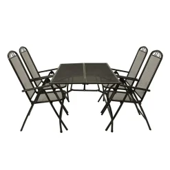 Wohnen Streckmetall Gartentisch mit 4 Klappstühlen - Postumo (fünfteilig)