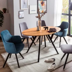 Wohnen Wohnzimmerstühle|Designermöbel*Stuhl mit Armlehnen in Blau Webstoff - Romance