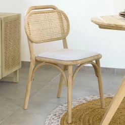 Wohnen Stuhl mit Wiener Geflecht & Stoffsitz Beige - Fiorenza (2er Set)