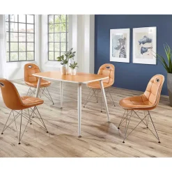 Wohnen Küchen-Essgruppen|Esszimmer Komplett*Stylische Design Essgruppe in Orange Wancora mit Kunstleder Stühlen (fünfteilig)