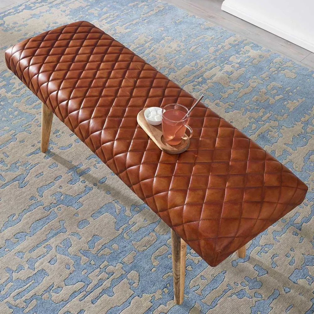 Wohnen Küchenbänke|Esszimmerbänke*Stylische Lederbank mit Rautensteppung - Barrena