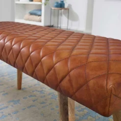 Wohnen Küchenbänke|Esszimmerbänke*Stylische Lederbank mit Rautensteppung - Barrena