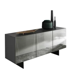 Wohnen Stylisches Sideboard mit Spiegel Front in Rauchgrau - Odangelo