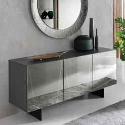 Wohnen Stylisches Sideboard mit Spiegel Front in Rauchgrau - Odangelo