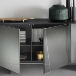 Wohnen Stylisches Sideboard mit Spiegel Front in Rauchgrau - Odangelo