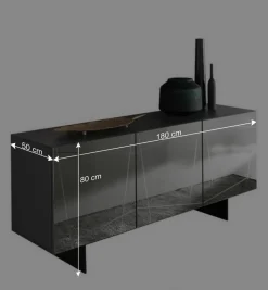 Wohnen Stylisches Sideboard mit Spiegel Front in Rauchgrau - Odangelo