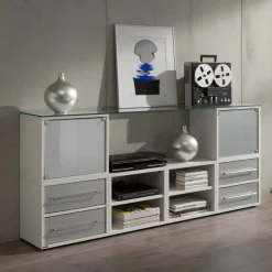 Wohnen Stylisches Stauraum Möbel in Weiß & Silber - Imtrador