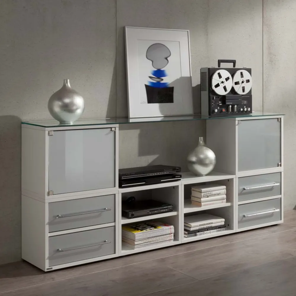 Wohnen Stylisches Stauraum Möbel in Weiß & Silber - Imtrador