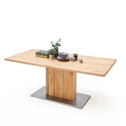 Wohnen Säulen Esstisch mit Balkeneiche Powera & Bodenplatte mit Metall Mantel